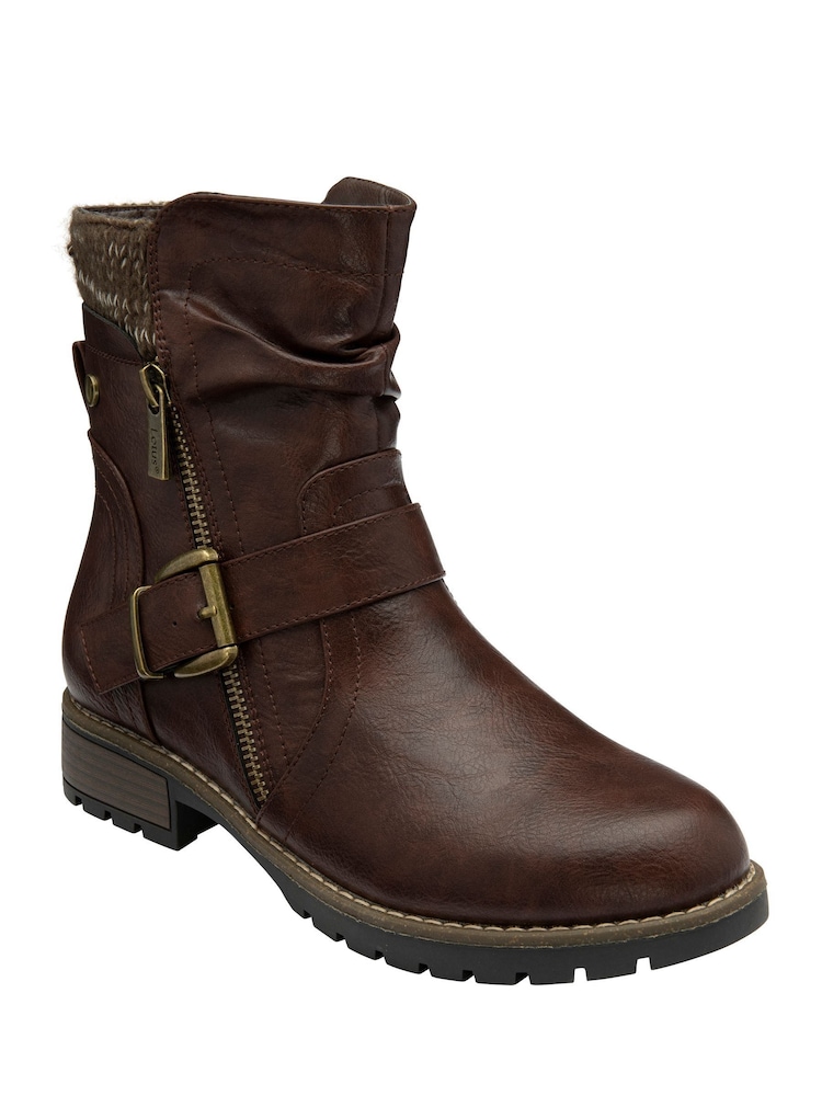 Lotus Brown Dark Zip-Up Mid Calf Boots - Image 1 of 4