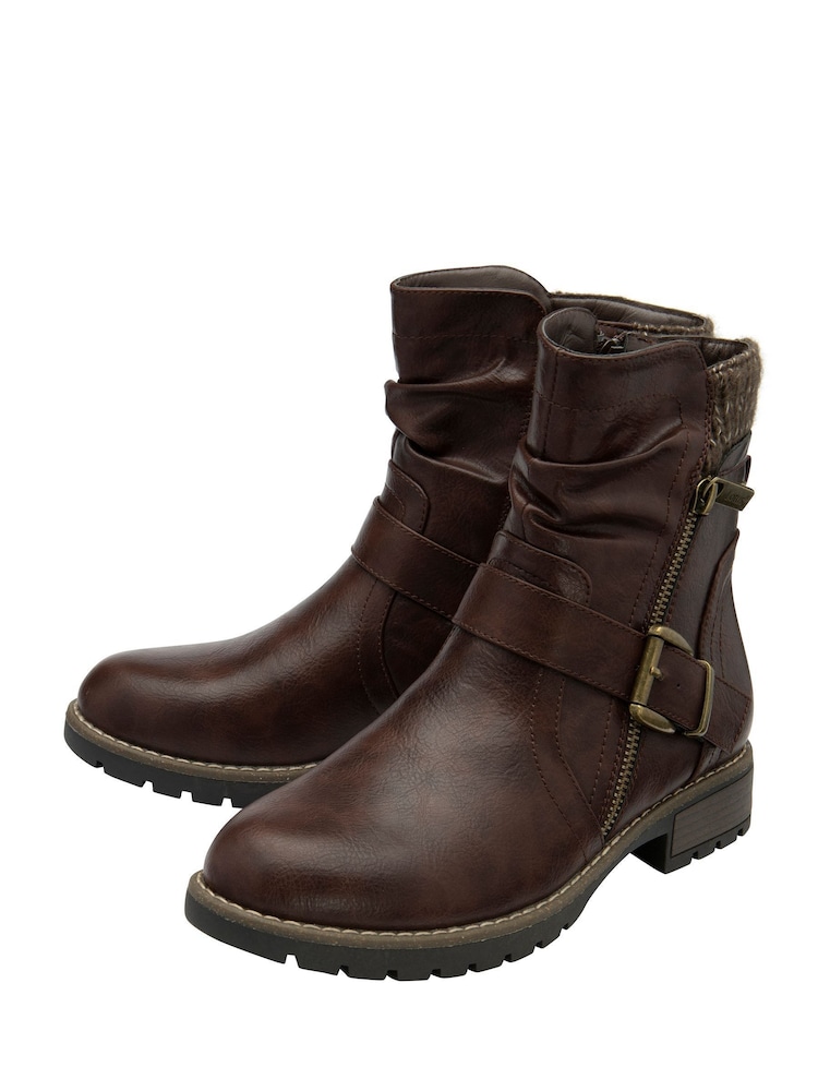 Lotus Brown Dark Zip-Up Mid Calf Boots - Image 2 of 4