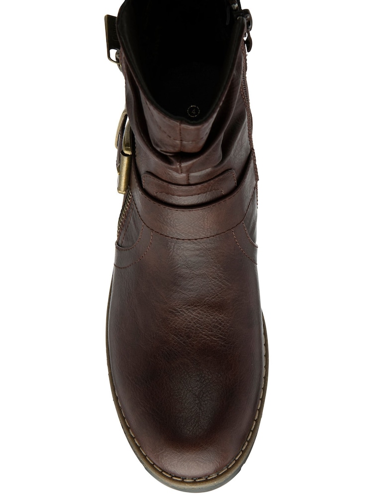 Lotus Brown Dark Zip-Up Mid Calf Boots - Image 4 of 4