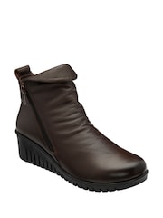 Lotus Brown Leather Wedge Ankle Boots - Image 1 of 4