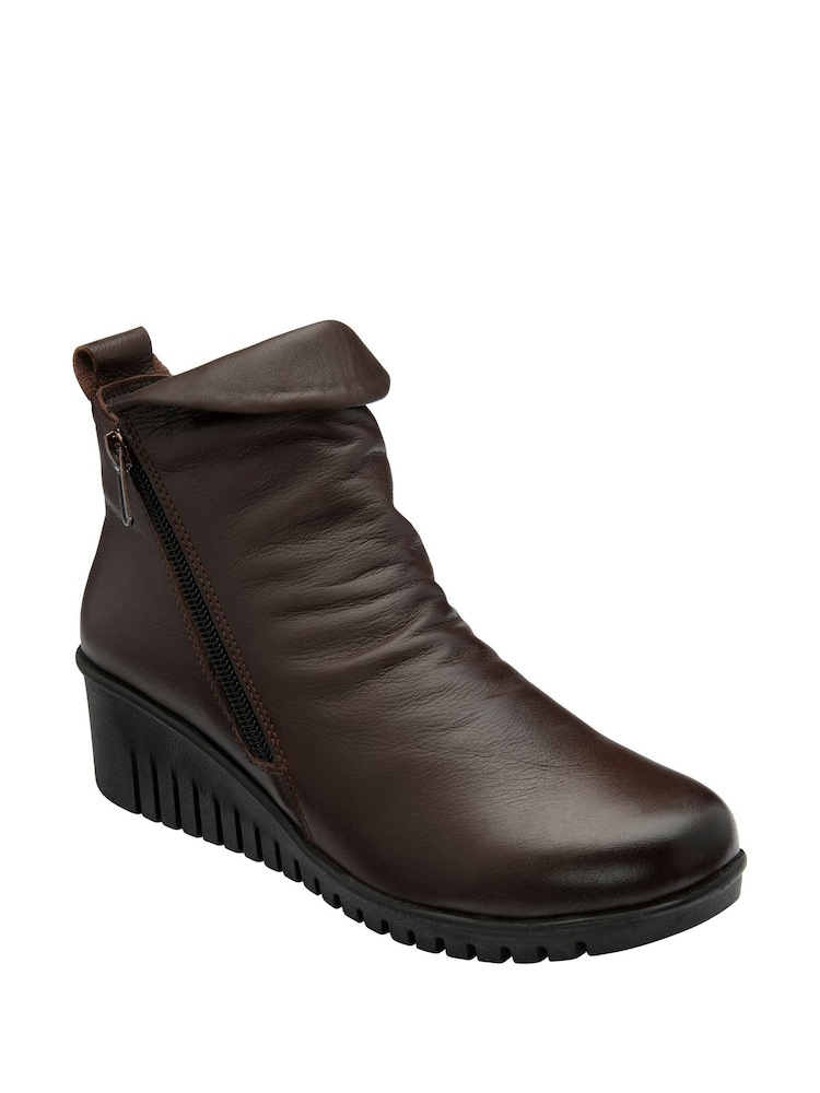 Lotus Brown Leather Wedge Ankle Boots - Image 1 of 4 Lotus Brown Leather Wedge Ankle Boots - Image 1 of 4