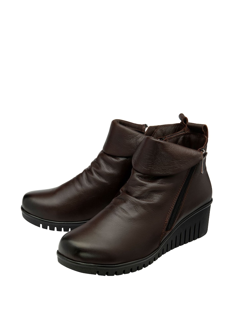 Lotus Brown Leather Wedge Ankle Boots - Image 2 of 4