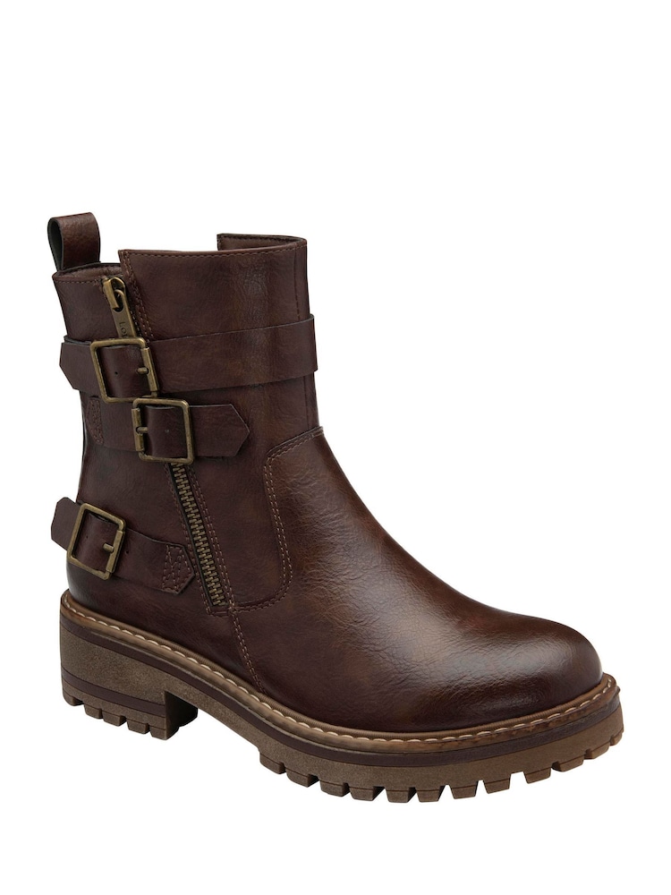 Lotus Brown Zip-Up Biker Boots - Image 1 of 4
