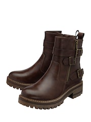 Lotus Brown Zip-Up Biker Boots - Image 2 of 4