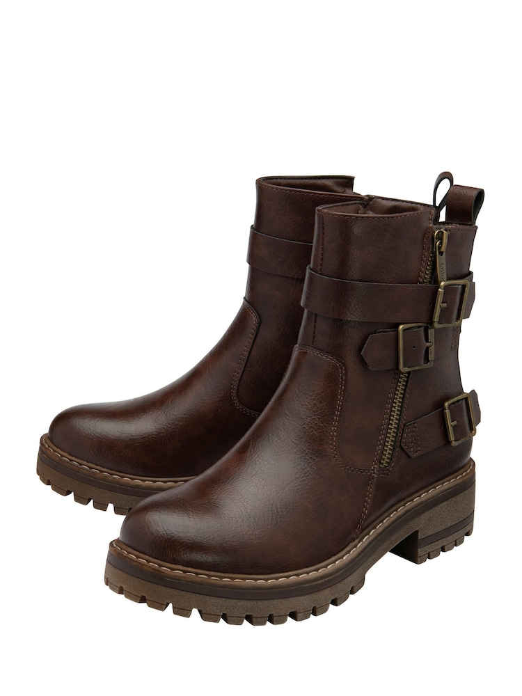 Lotus Brown Zip-Up Biker Boots - Image 2 of 4