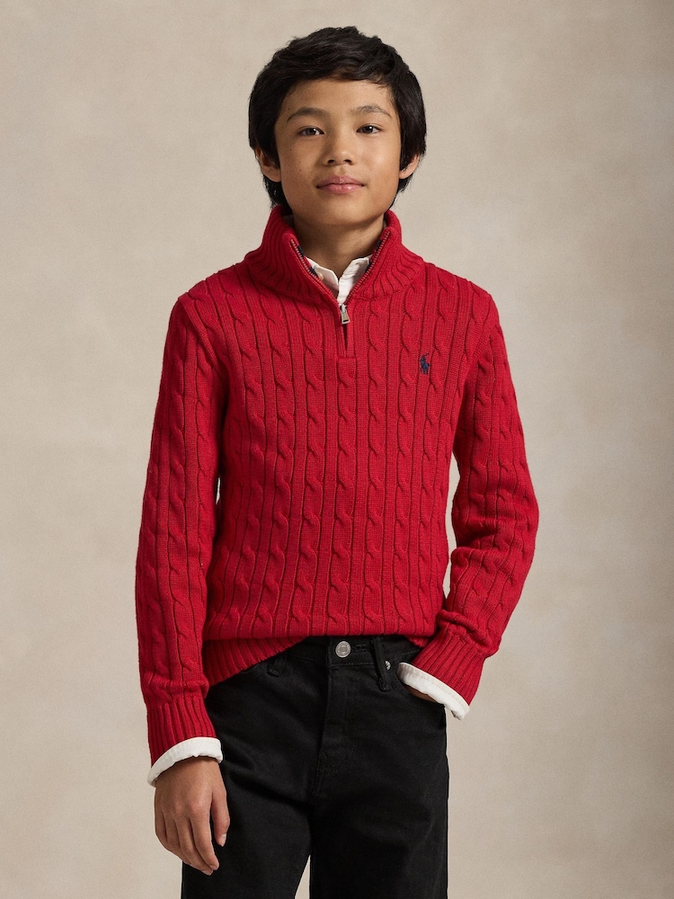 Polo Ralph Lauren Boys Cable Knit Quarter Zip Jumper - Imagem 1 de 5
