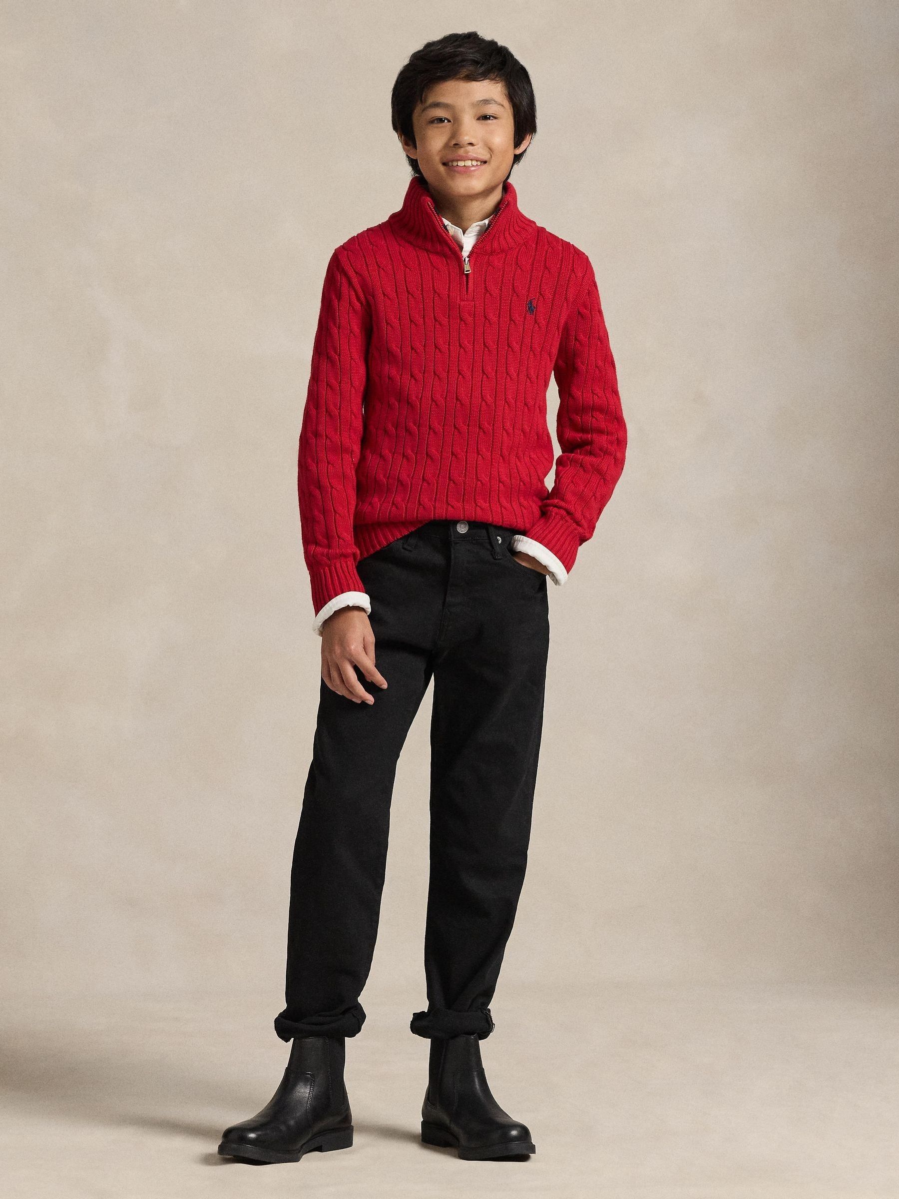 Satın al Kırmızı - Polo Ralph Lauren Kablo Örgü Çeyrek Fermuarlı