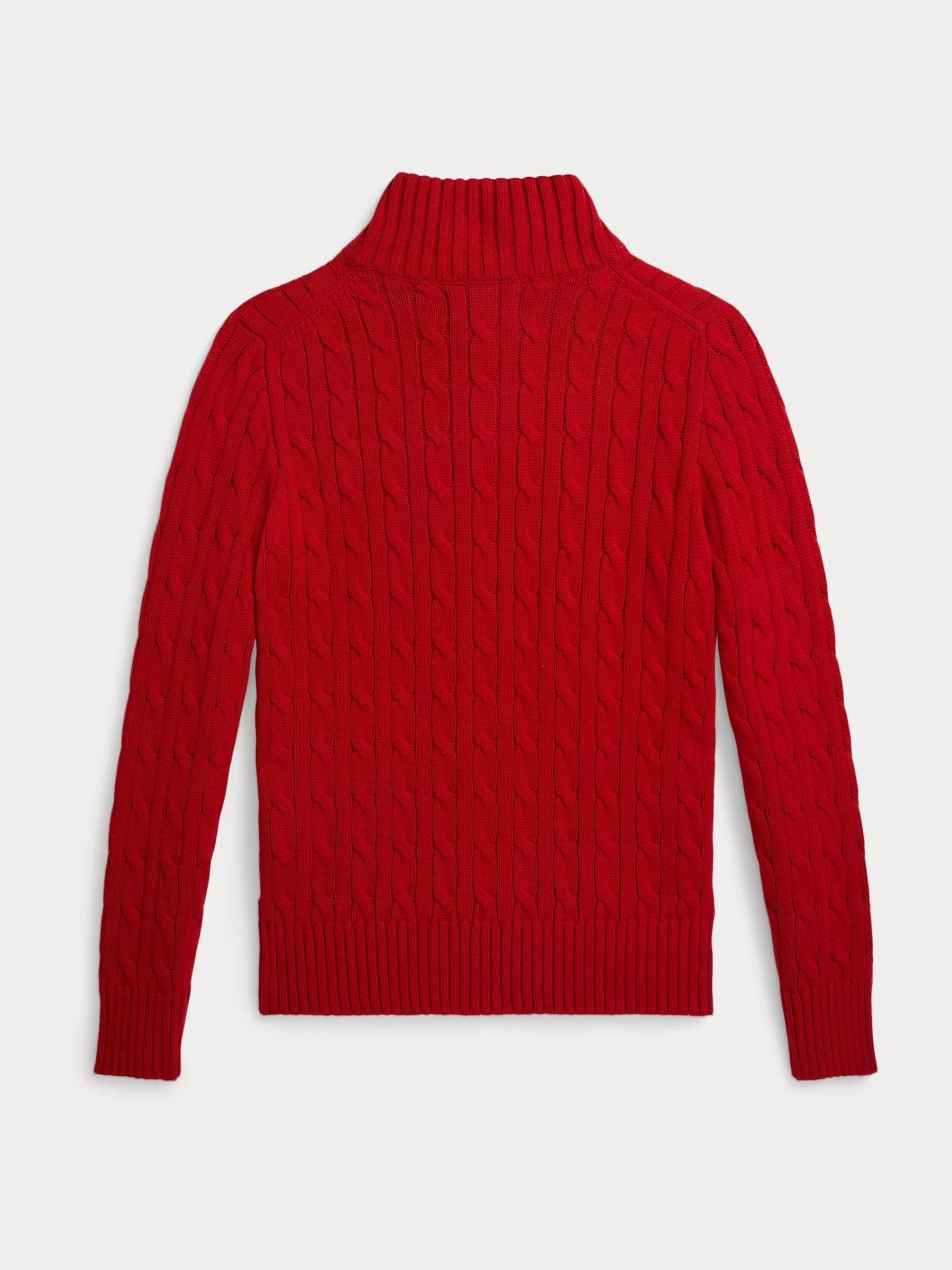Satın al Kırmızı - Polo Ralph Lauren Kablo Örgü Çeyrek Fermuarlı