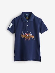Polo Ralph Lauren Blue Pony Emboridered Graphic Pique Polo Shirt - Image 1 of 1