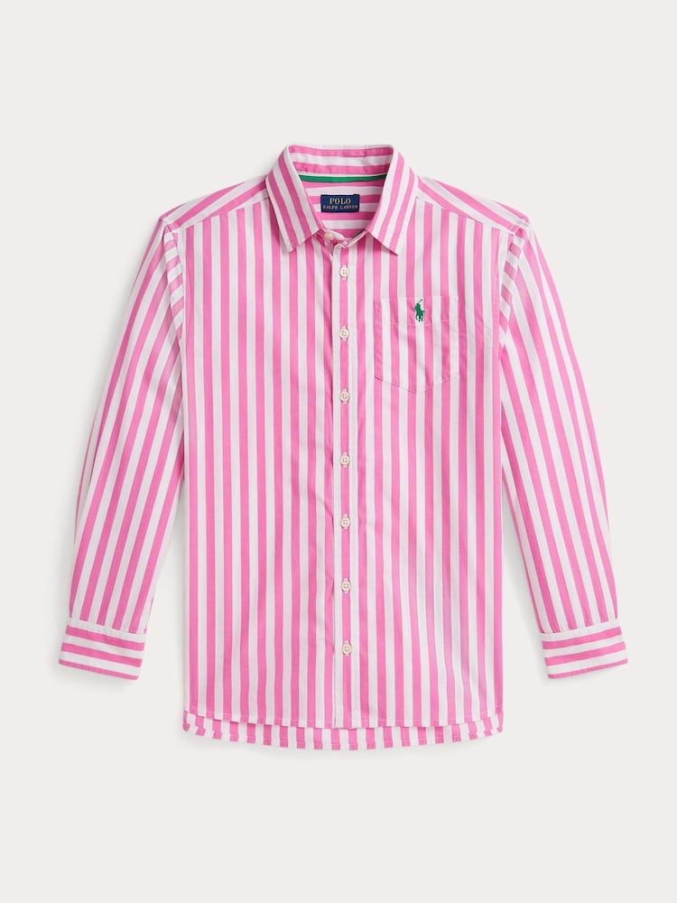 Polo Ralph Lauren Pink Girls Stripe Poplin Shirt - Image 1 of 2