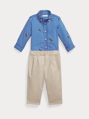Polo Ralph Lauren Blue Baby Boy Stripe Poplin Shirt and Chino Trousers Set - Image 1 of 3