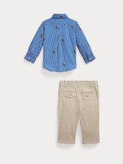 Polo Ralph Lauren Blue Baby Boy Stripe Poplin Shirt and Chino Trousers Set - Image 2 of 3