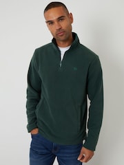 Threadbare Green Quarter Zip Microfleece Sweatshirt - Image 1 of 4