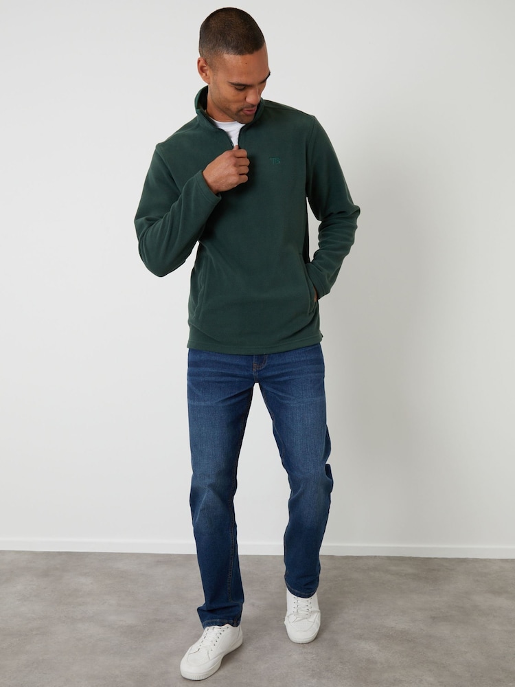 Threadbare Green Quarter Zip Microfleece Sweatshirt - Image 2 of 4