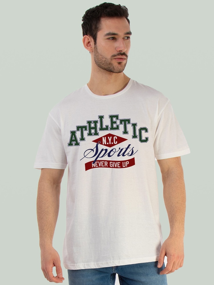 Brands In White Athletic Sports Never Give Up Graphic Print T-Shirt - Image 1 of 5