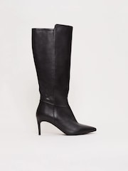 Phase Eight Black Leather Heeled Boots - Image 1 of 9