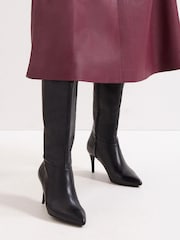 Phase Eight Black Leather Heeled Boots - Image 2 of 9