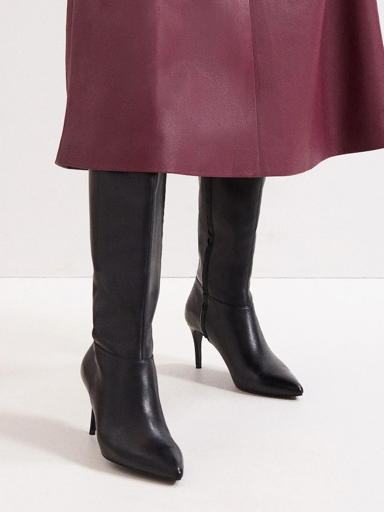 Phase Eight Black Leather Heeled Boots - Image 2 of 9