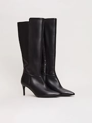 Phase Eight Black Leather Heeled Boots - Image 6 of 9