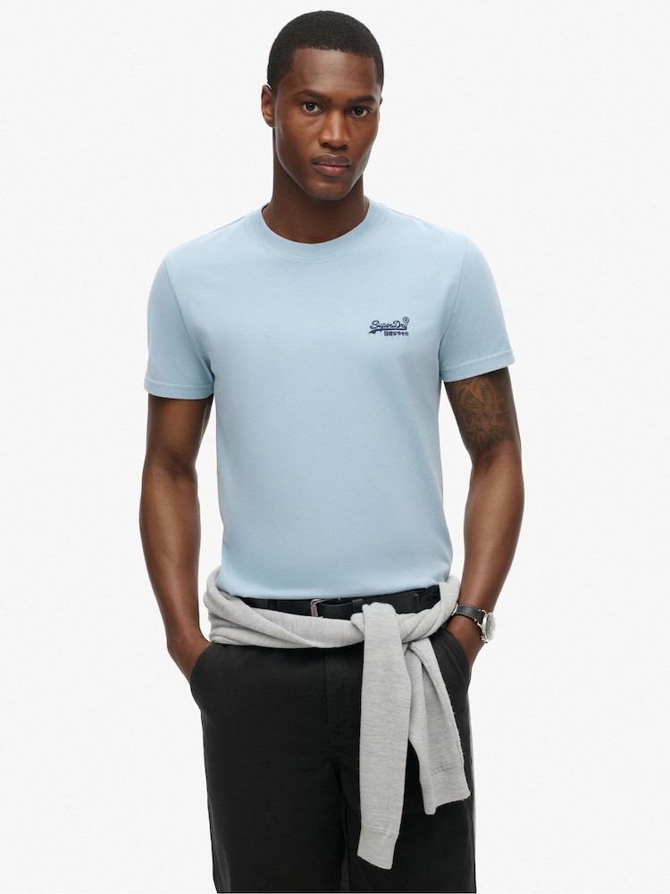 Superdry Blue Essential Logo Embroidered T-Shirt - Image 1 of 6