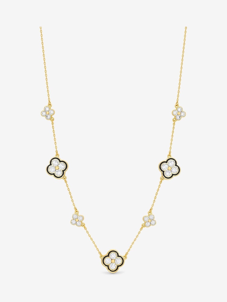 Jon Richard Gold Tone Jet Crystal Clover Necklace - Image 1 of 5 Jon Richard Gold Tone Jet Crystal Clover Necklace - Image 1 of 5