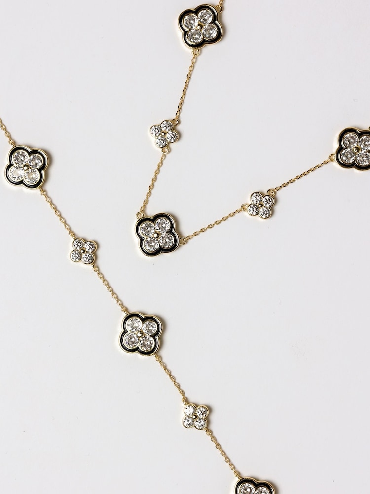 Jon Richard Gold Tone Jet Crystal Clover Necklace - Image 2 of 5 Jon Richard Gold Tone Jet Crystal Clover Necklace - Image 2 of 5