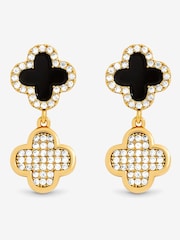 Jon Richard Gold Tone Pave Jet Enamel Clover Earrings - Image 1 of 2