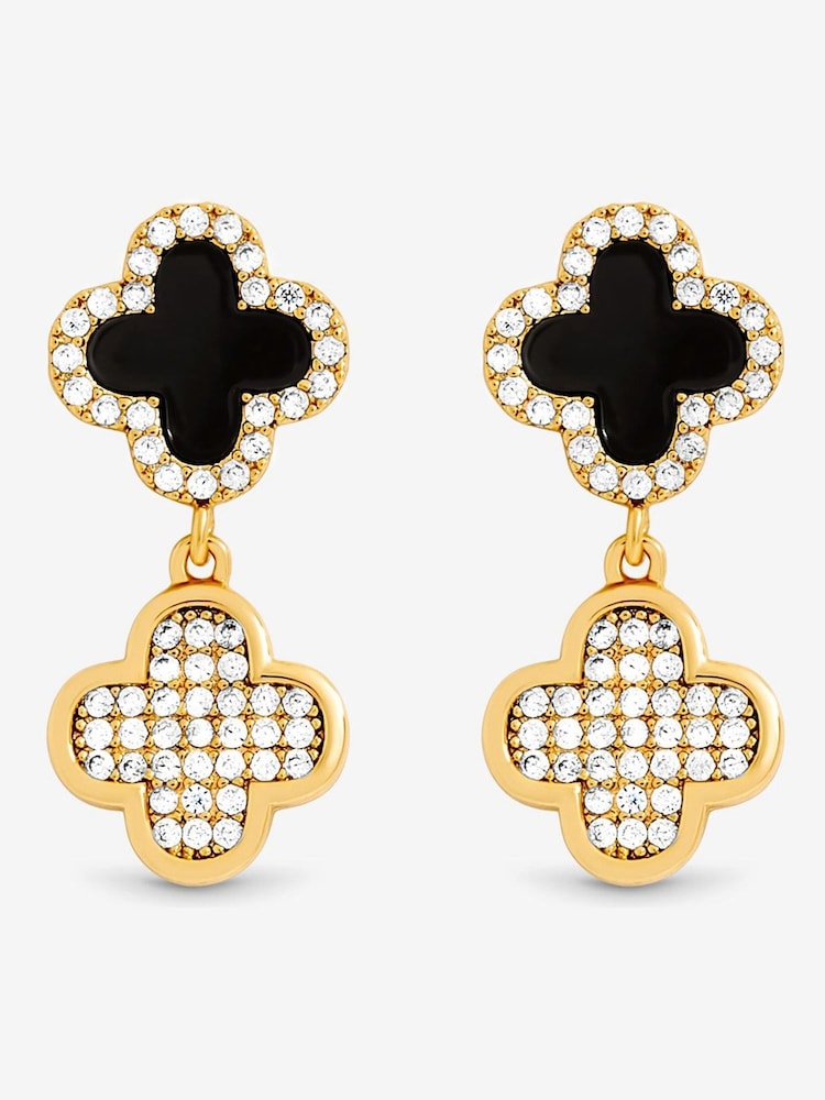 Jon Richard Gold Tone Pave Jet Enamel Clover Earrings - Image 1 of 2