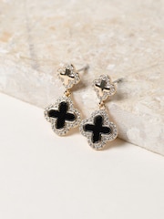 Jon Richard Gold Tone Pave Jet Enamel Clover Earrings - Image 2 of 2