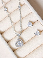 Jon Richard Silver Cubic Zirconia Heart Drop Set Gift Box - Image 1 of 3