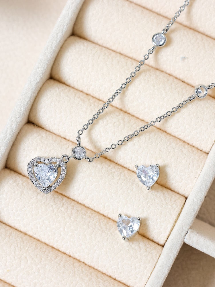 Jon Richard Silver Cubic Zirconia Heart Drop Set Gift Box - Image 2 of 3