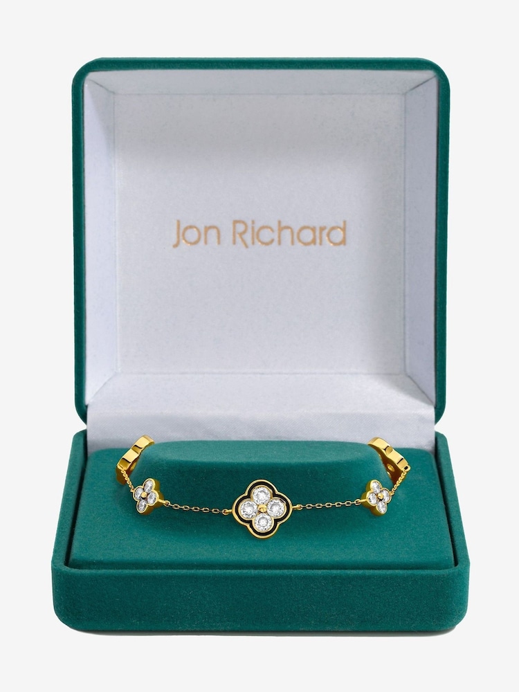 Jon Richard Gold Tone Jet Crystal Clover Bracelet Gift Box - Image 1 of 5