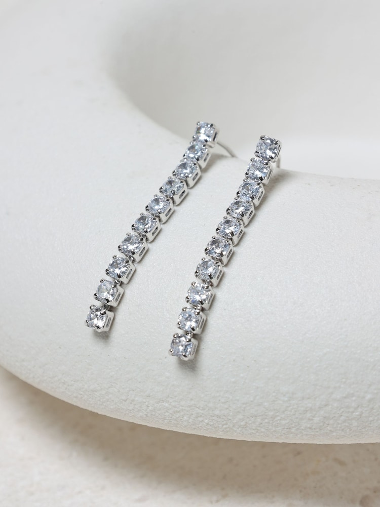 Jon Richard Silver Tone Cubic Zirconia Round Tennis Earrings - Image 3 of 3