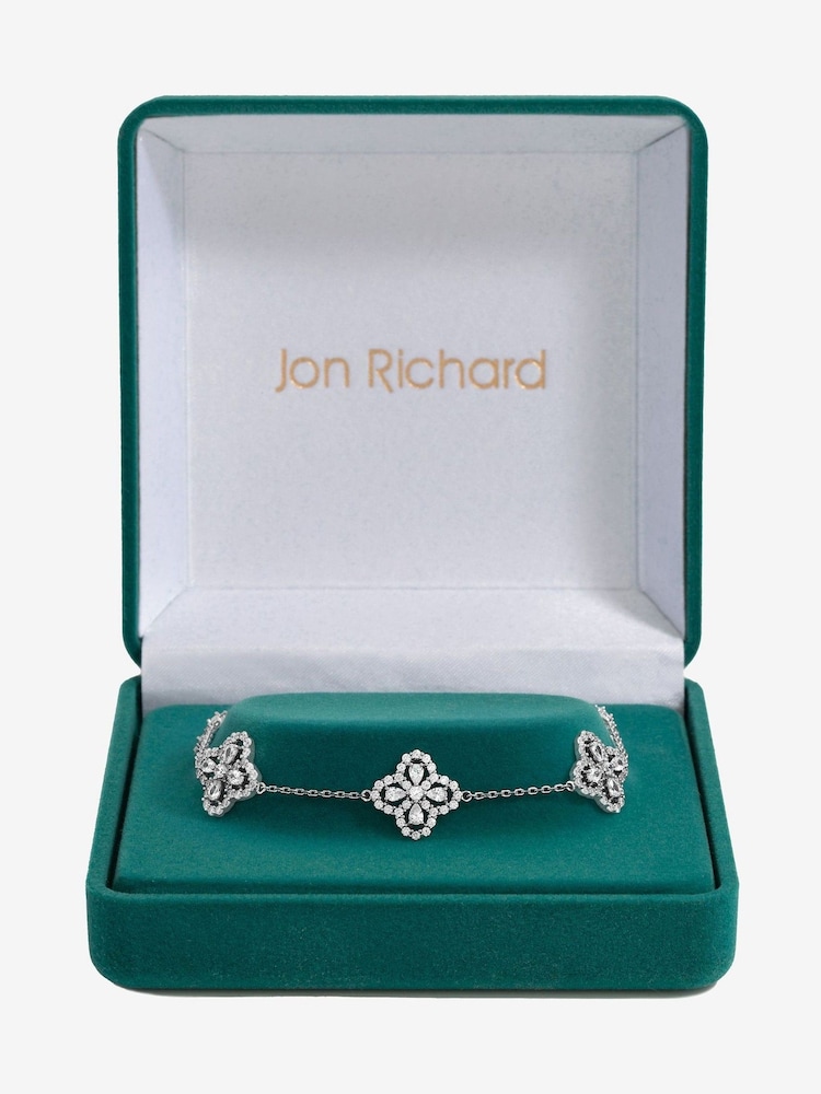 Jon Richard Silver Tone Cubic Zirconia Clover Bracelet Gift Box - Image 1 of 5