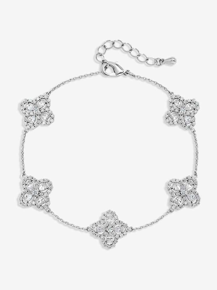 Jon Richard Silver Tone Cubic Zirconia Clover Bracelet Gift Box - Image 2 of 5