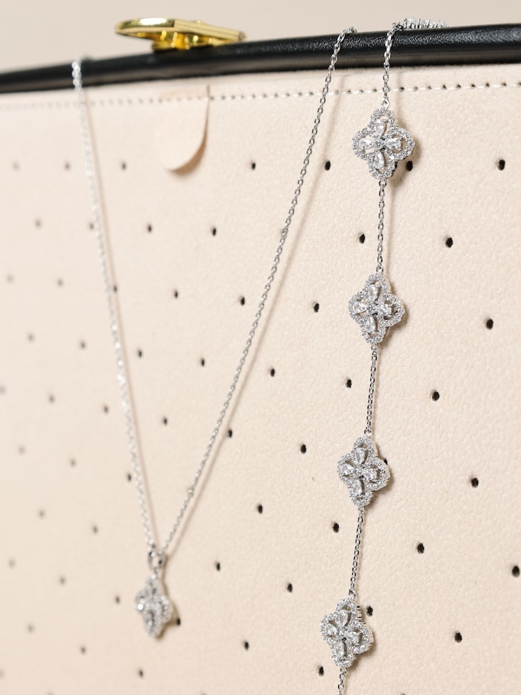 Jon Richard Silver Tone Cubic Zirconia Clover Bracelet Gift Box - Image 5 of 5
