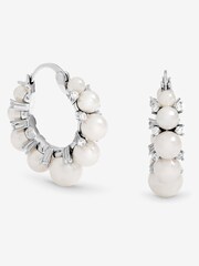 Jon Richard Silver Tone Pearl Crystal Hoop Earrings - Image 1 of 3
