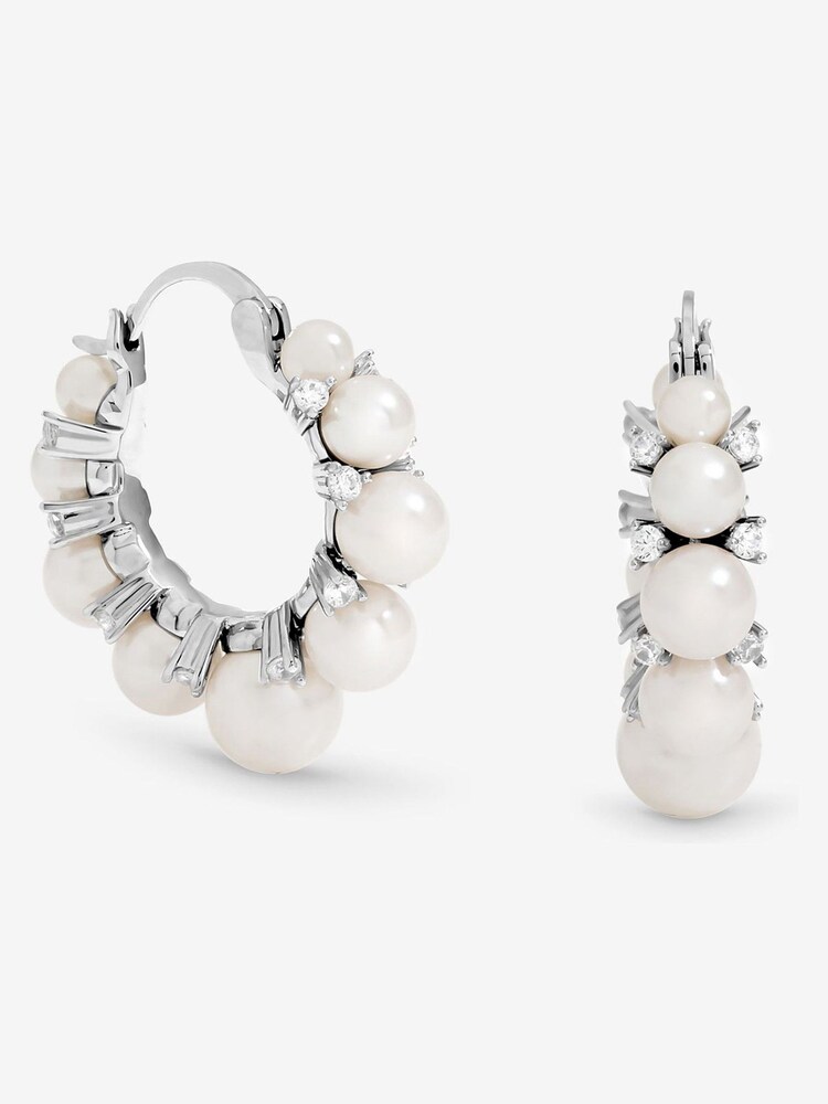 Jon Richard Silver Tone Pearl Crystal Hoop Earrings - Image 1 of 3