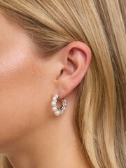Jon Richard Silver Tone Pearl Crystal Hoop Earrings - Image 3 of 3