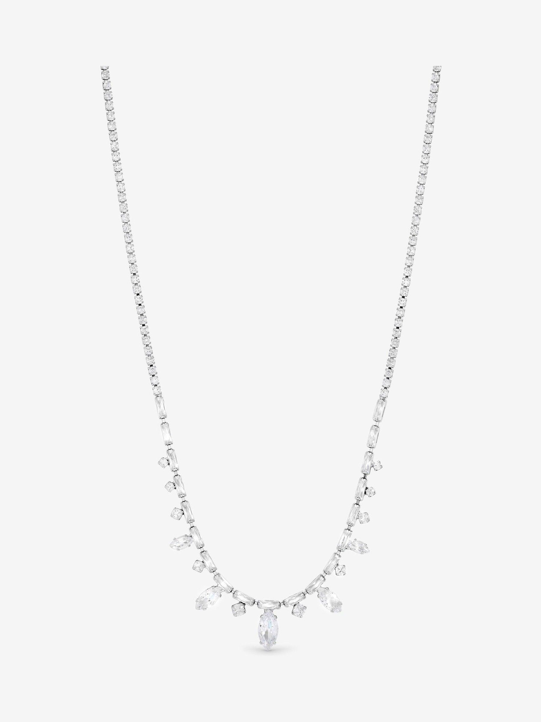 Jon Richard Silver Tone Cubic Zirconia Navette Stone Drop Necklace