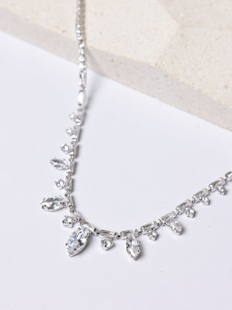 Jon Richard Silver Tone Cubic Zirconia Navette Stone Drop Necklace - Image 2 of 3