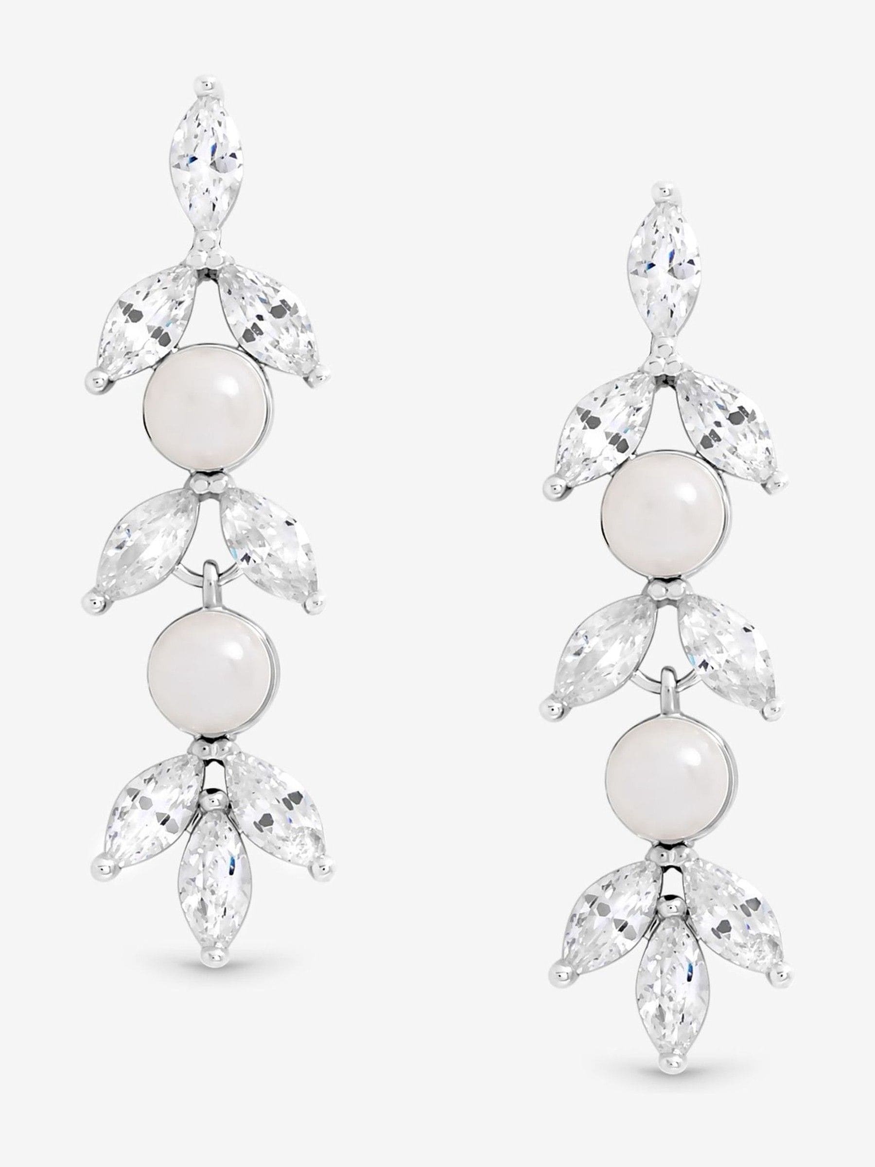 Jon Richard Silver Tone Pearl Crystal Leaf Drop Earrings