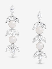 Jon Richard Silver Tone Pearl Crystal Leaf Drop Earrings - Image 1 of 4