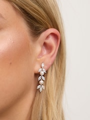 Jon Richard Silver Tone Pearl Crystal Leaf Drop Earrings - Image 2 of 4