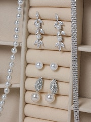 Jon Richard Silver Tone Pearl Crystal Leaf Drop Earrings - Image 3 of 4