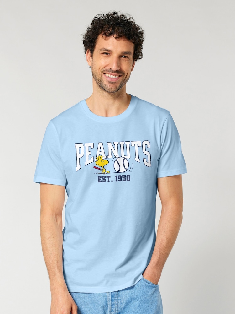 All + Every Blue Peanuts Woodstock Playing Baseball Est 1950 Mens T-Shirt - Image 1 of 4