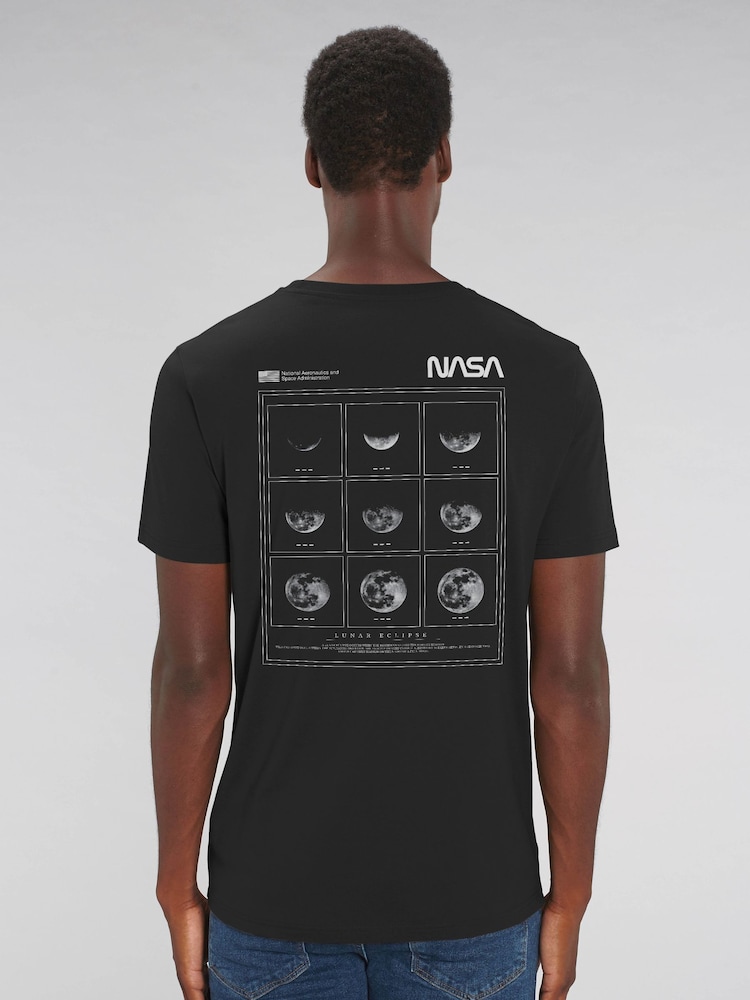 All + Every Black NASA Lunar Eclipse Moon Phases Back Print Men's T-Shirt - Image 1 of 4