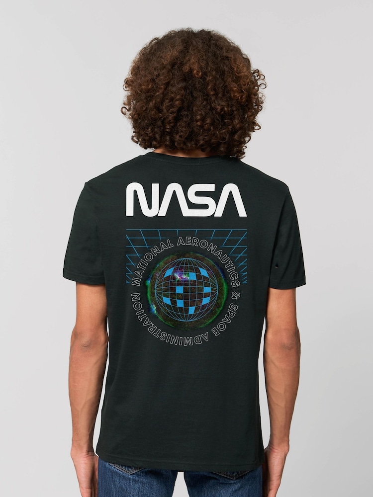 All + Every Black NASA Globe Retro Art Back Print Men's T-Shirt - Image 2 of 4