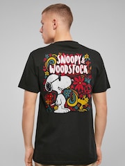 All + Every Black Peanuts 70s Floral Snoopy And Woodstock Back Print Mens T-Shirt - Image 1 of 4