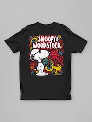 All + Every Black Peanuts 70s Floral Snoopy And Woodstock Back Print Mens T-Shirt - Image 3 of 4
